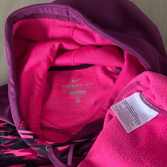 Nike Hoodie Pullover Therma Fit Pink Purple Camo Active Jacket Women’s Size M - Picture 4 of 11